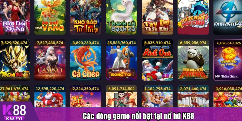 Các dòng game nổi bật tại nổ hũ K88