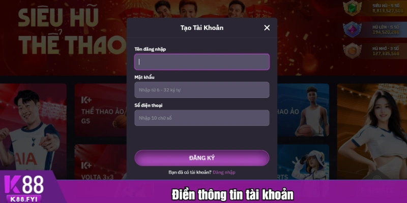 Điền thông tin tài khoản