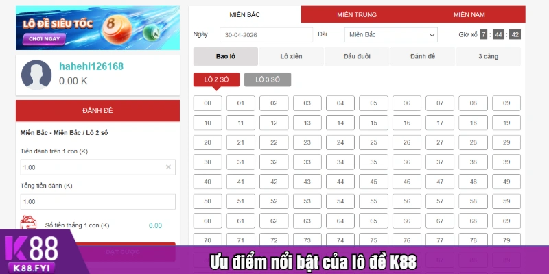 Ưu điểm nổi bật của lô đề K88