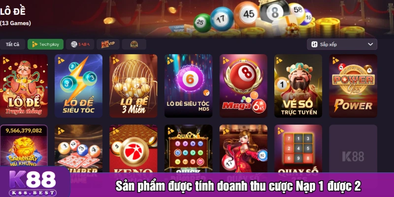 Sản phẩm được tính doanh thu cược Nạp 1 được 2